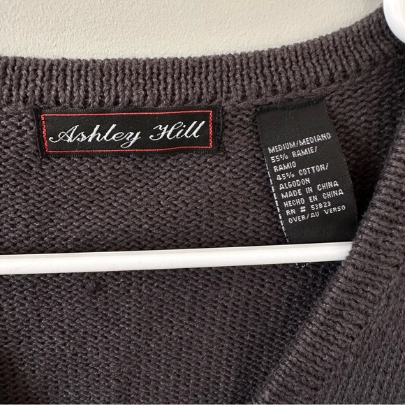 Ashley Hill Sweater Cardigan Womens Size Medium Gray White Christmas Vintage - Picture 9 of 16